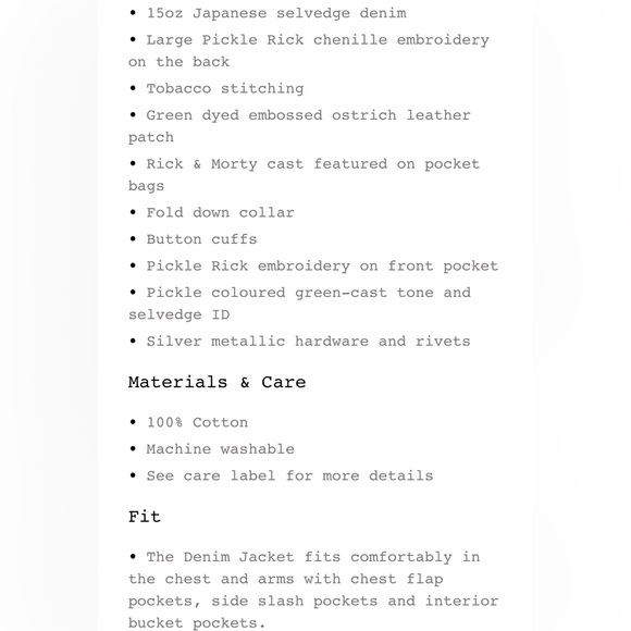 NWT Naked and Famous Pickle Rick “Solenya” Denim Jacket/Classic Fit Size Small - Picture 10 of 10